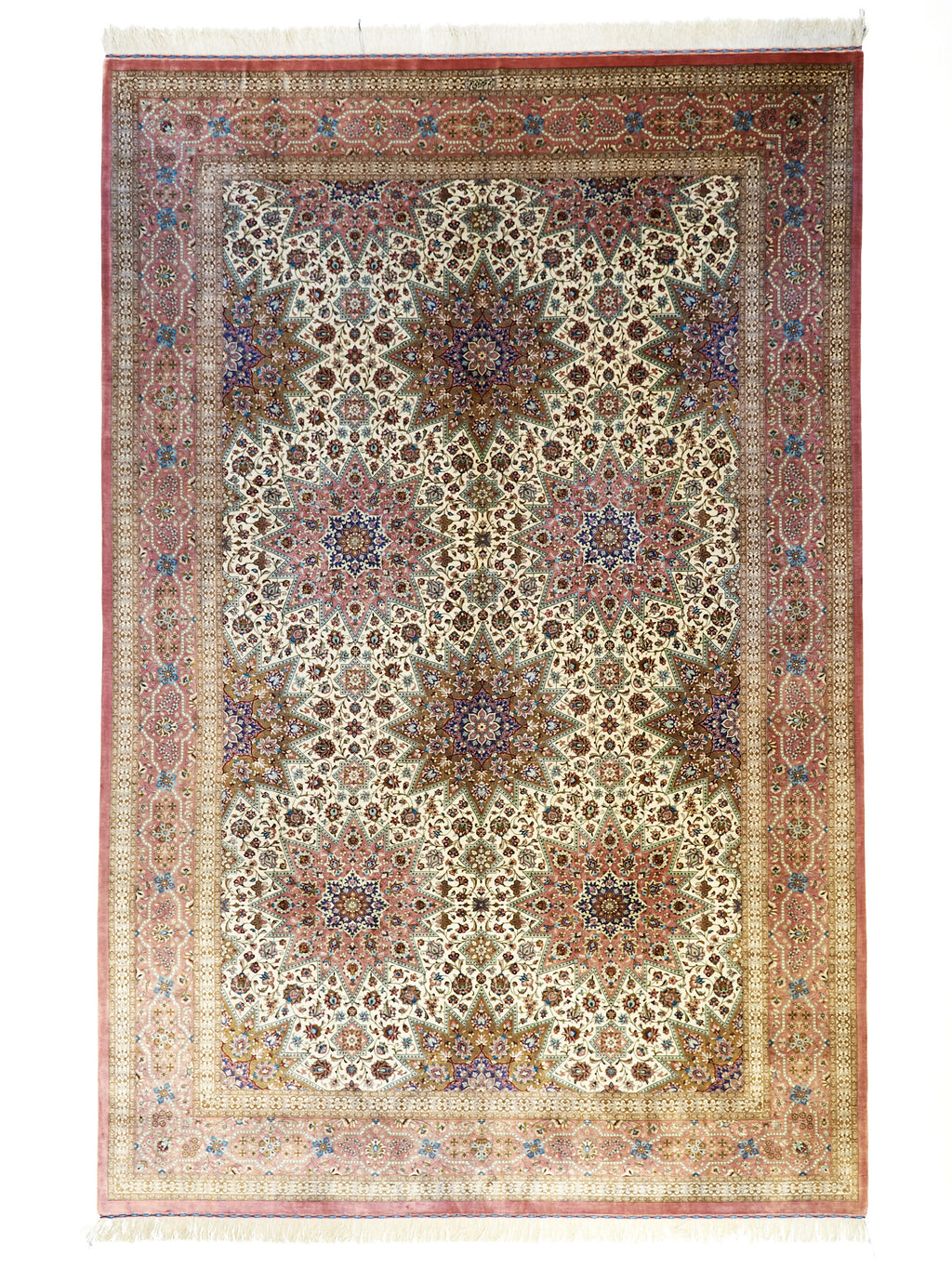 Tappeto Persiano Qum in Seta Extra Fine — Disegno Stellare