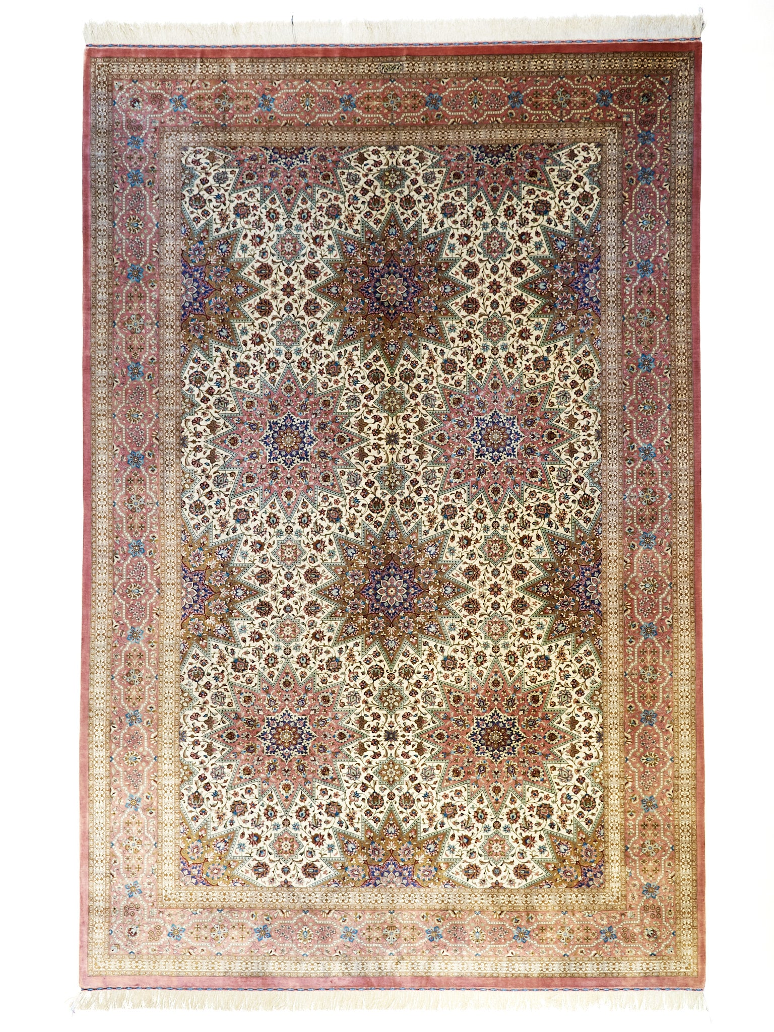Tappeto Persiano Qum in Seta Extra Fine — Disegno Stellare
