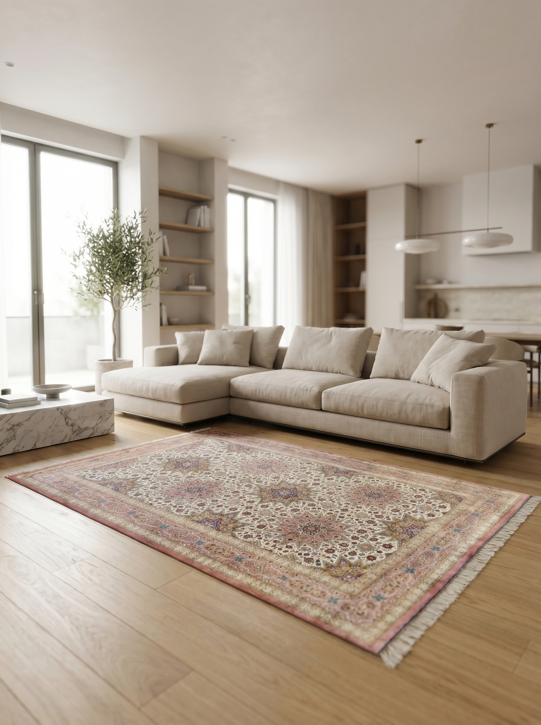 Tappeto Persiano Qum in Seta Extra Fine — Disegno Stellare